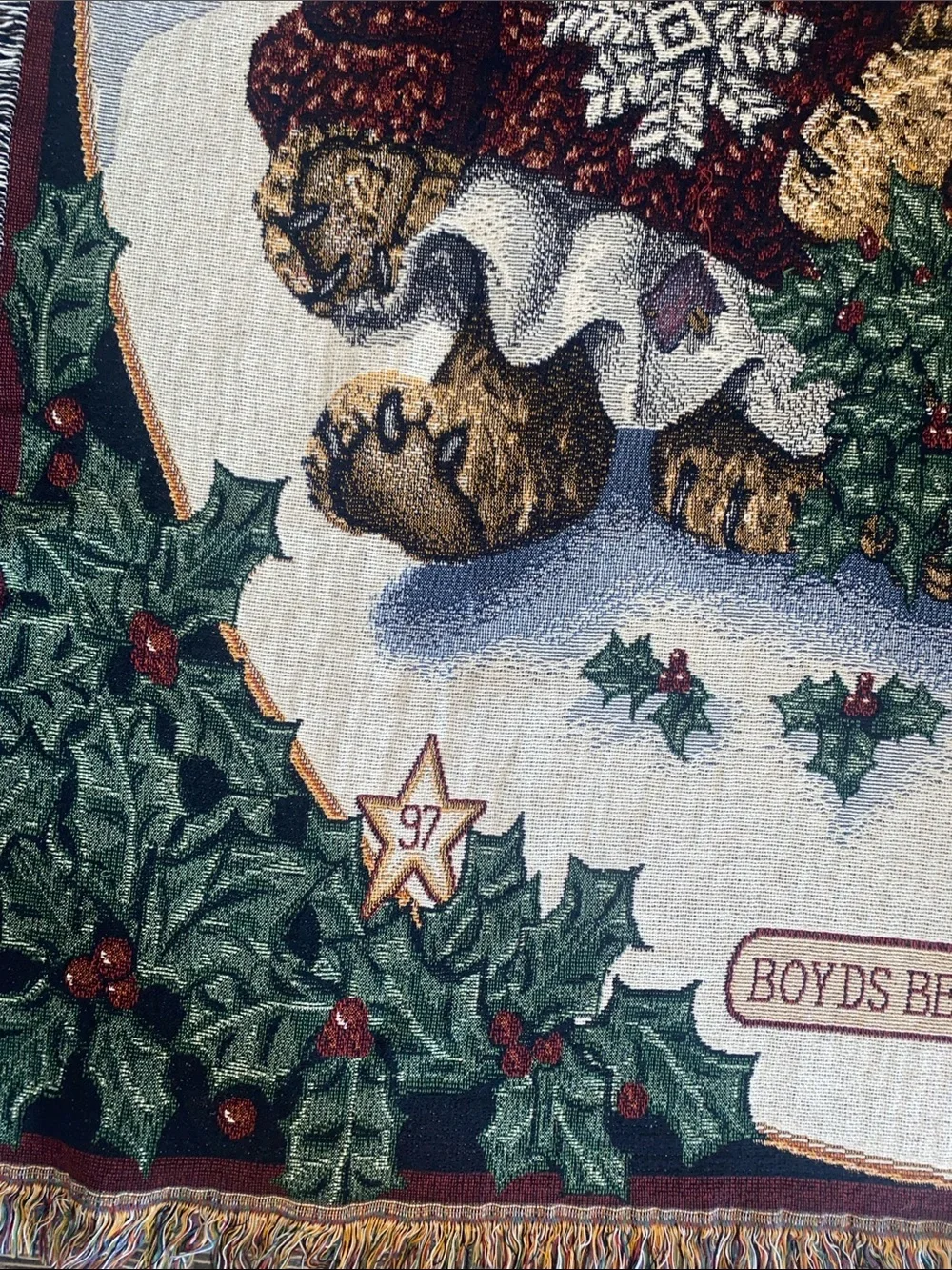 Boyds Bears 1997 Christmas Holiday Teddy Bear Woven Throw